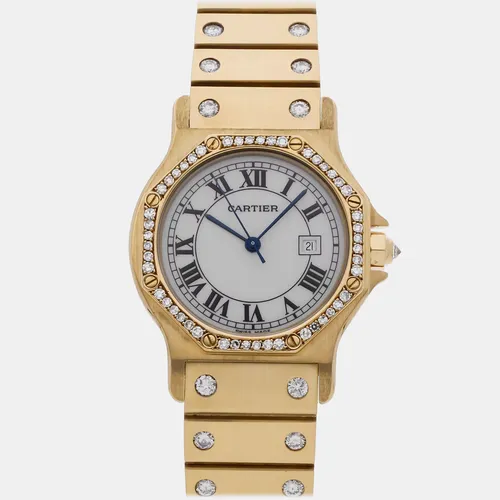 Cartier Santos Octagon 85347181 White 18K Yellow Gold, Diamond Automatic Women's Wristwatch 32mm