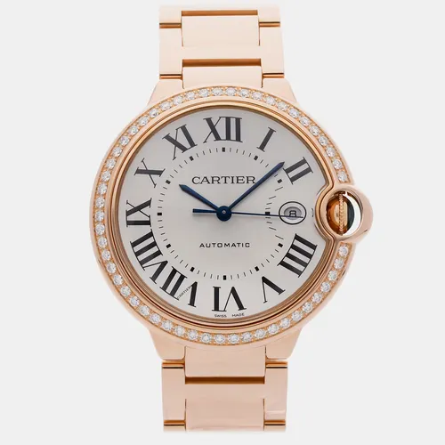 Cartier Ballon Bleu WJBB0038 White 18K Rose Gold Diamond Automatic Men's Wristwatch 42mm