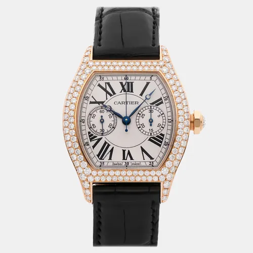 Cartier Tortue WA506451 Manual Winding Silver Dial 18k Rose Gold Men's Wristwatch 34mm