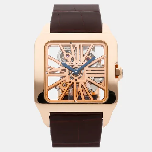 Cartier Santos Dumont W2020057 Silver 18k Rose Gold Manual Winding Men's Wristwatch 38.7mm x 47.4mm