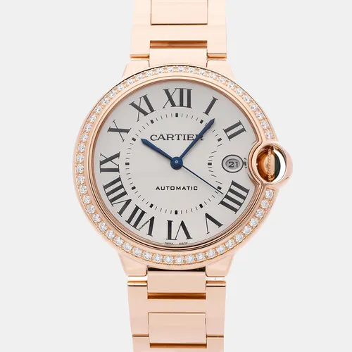 Cartier Ballon Bleu WJBB0057 Automatic Silver Dial 18k Rose Gold Diamonds Men's Wristwatch 40mm