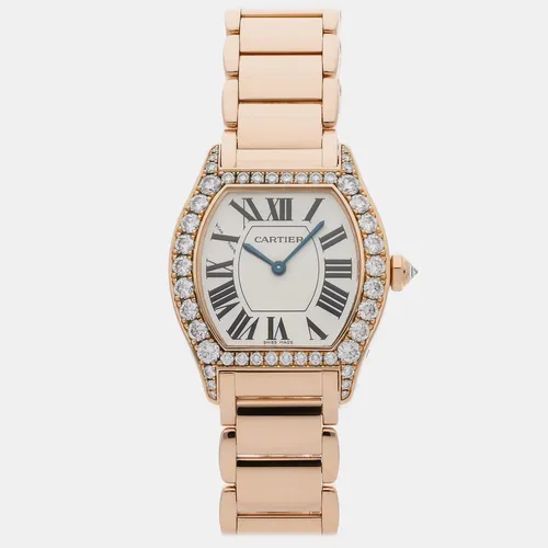 Cartier Tortue WA50703I White 18K Rose Gold Diamond Manual Winding Women's Wristwatch 28MM