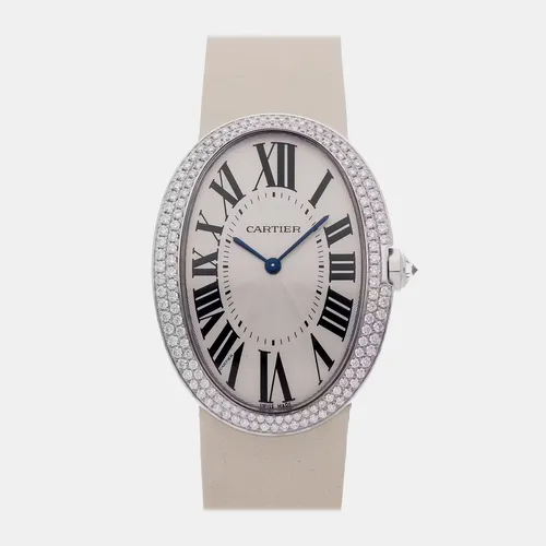 Cartier Baignoire WB520009 Beige White Gold, Diamond Manual Winding Women's Wristwatch 34x44mm