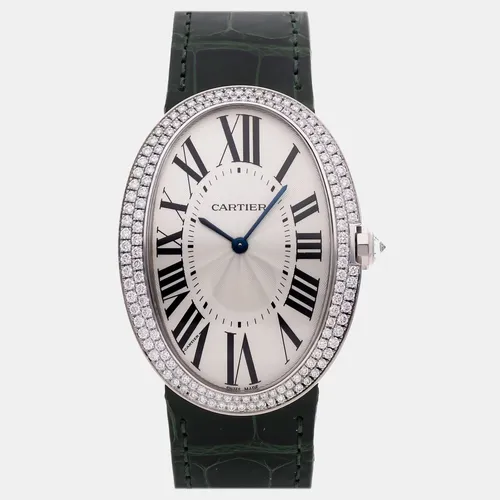 Cartier Baignoire WB520009 Silver 18k White Gold Manual Winding Women's Wristwatch 44mm