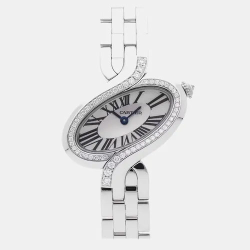 Cartier Delices De Cartier WG800004 Silver 18K White Gold, Diamond Quartz Women's Wristwatch 30x36mm
