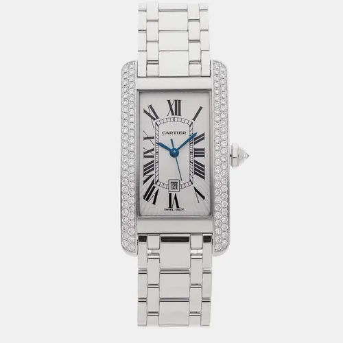 Cartier Tank Americaine WB7026L1 White 18K White Gold, Diamond Automatic Women Wristwatch 23 x 42 mm