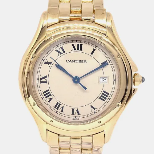 Cartier Cougar 887904 White 18K Yellow Gold Quartz Women's Wristwatch 33mm