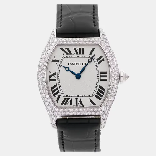 Cartier Tortue LM WA503851 White 18K White gold Diamond Manual Winding Men's Wristwatch 43x38 mm