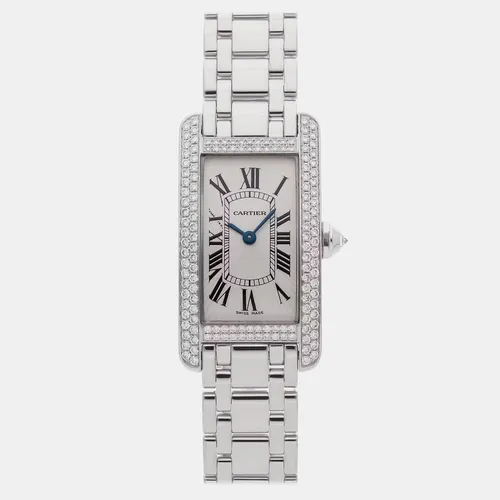 Cartier Tank Americaine WB7044L1 White White Gold, Diamond Quartz Women Wristwatch 34 x 19 mm