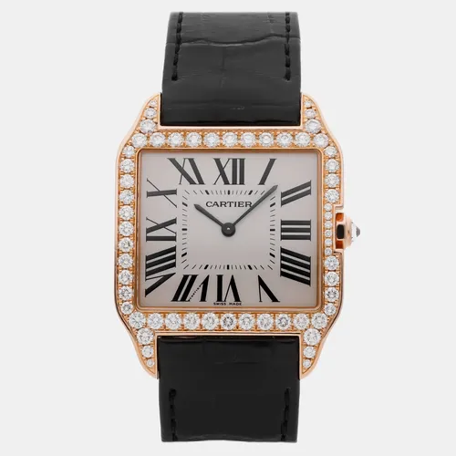 Cartier Santos Dumont WH100751 White 18K Rose Gold, Diamond Manual Winding Men's Wristwatches 34 mm