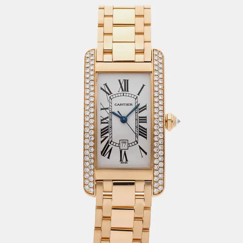 Cartier Tank Americaine WB7019K2 Silver Yellow Gold Automatic Women's Wristwatch 22x41mm