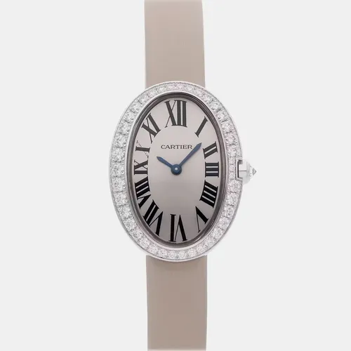 Cartier Baignoire WB520008 Silver White Gold Diamond Quartz Women's Wristwatch 24 mm