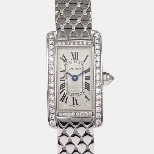 Cartier Tank Americaine WB710009 White White Gold, Diamond Quartz Women's Wristwatch 19x35mm