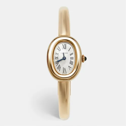 Cartier Mini Model Baignoire WGBA0021 Silver Dial 18k Yellow Gold Women's Wristwatch 18.70 mm