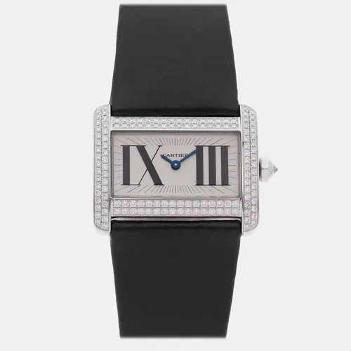 Cartier Tank Tank Divan WA301571 Quartz Silver Dial 18k White Gold Diamond Women's Wristwatch 31mm x 20mm