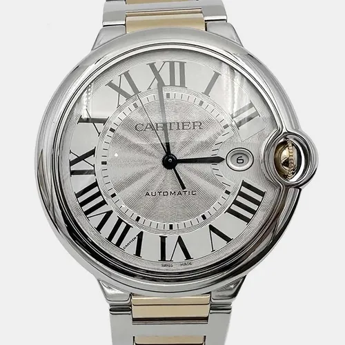 Cartier Ballon Bleu W69009Z3 Silver 18K Yellow Gold Stainless Steel Automatic Men's Wristwatch 42mm