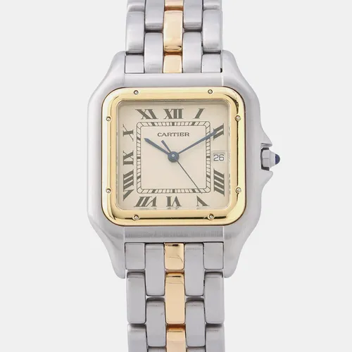 Cartier Panthere 187957 Cream Yellow Gold, Stainless Steel Quartz Men's Wristwatch 40×29mm