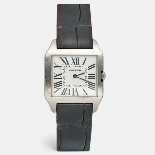 Cartier Santos-Dumont 2789 Silver Dial 18k White Gold Alligator Leather Women's Wristwatch 30 mm
