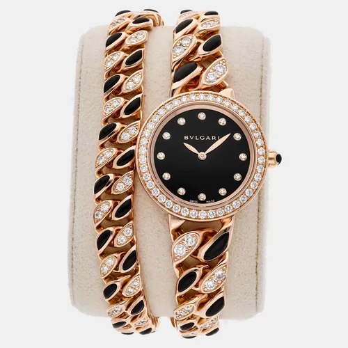 Bvlgari Bvlgari-Bvlgari Catene 102169 Black Dial 18k Rose Gold Diamond Quartz Women's Wristwatch 31 mm
