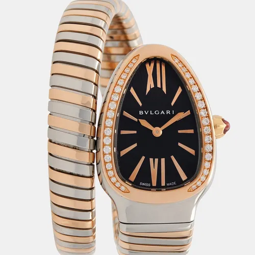 Bvlgari Serpenti Tubogas SP35SPG Black 18K Rose Gold, Stainless Steel, Diamond Quartz Women's Watches 23x35mm
