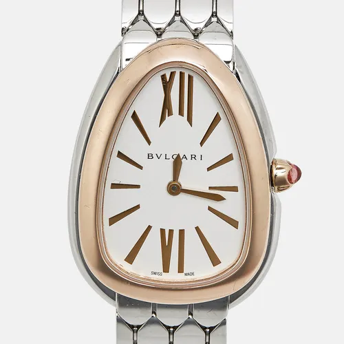 Bvlgari Serpenti 103144 White Dial 18k Yellow Gold Stainless Steel Women's Wristwatch 33 mm