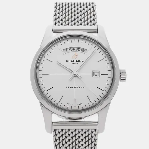 Breitling Transocean Day & Date A4531012/G751 Silver Stainless Steel Automatic Men's Wristwatch 43mm