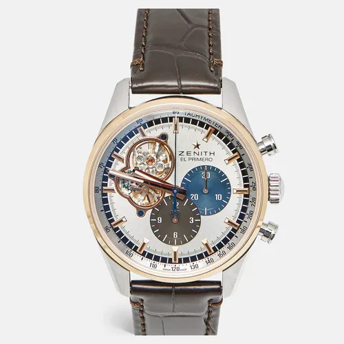 Zenith EL Primero Open 51.2080.4061/69.C494 Silver Dial 18K Rose Gold Stainless Steel Alligator Leather Men's Wristwatch 42 mm