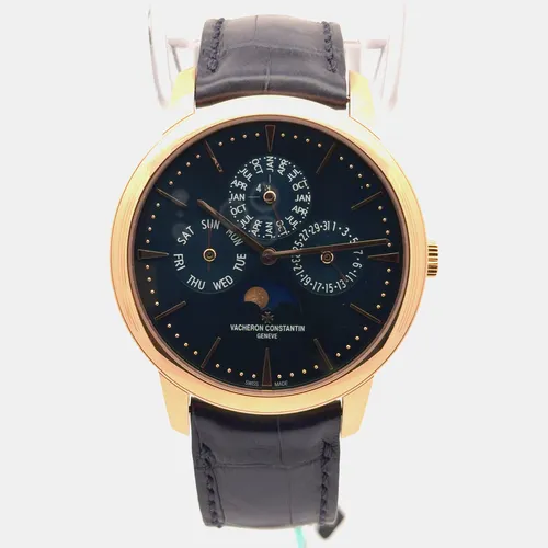 Vacheron Constantin Patrimony Perpetual Calendar Ultra Thin 43175/000R-B519 Blue 18K Rose Gold Automatic Men's Wristwatch 41mm