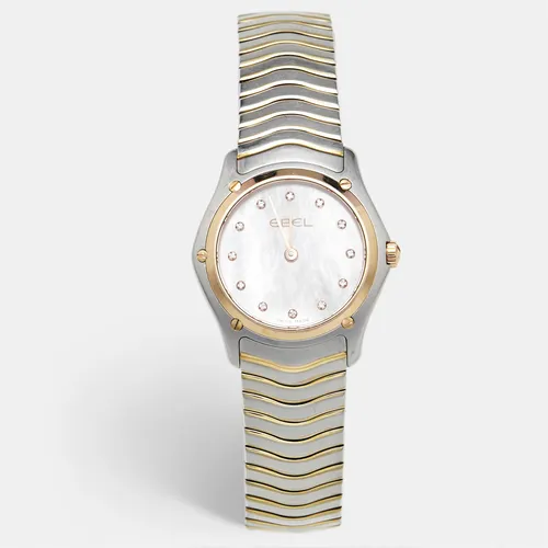 Ebel Classic Wave 1256F23 Mother Of Pearl Dial 18k Yellow Gold Two Tone Stainless Steel Diamond Women's Wristwatch 27 mm
