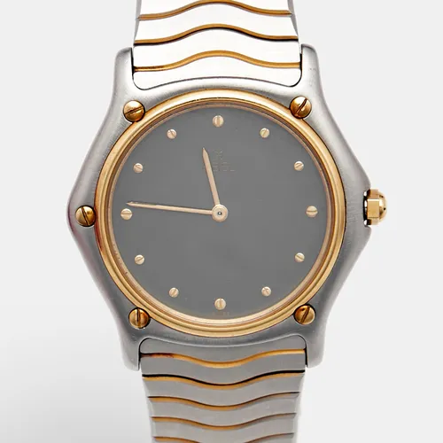 Ebel Classic Wave 181909 Grey Dial 18k Yellow Gold Two Tone Stainless Steel Women's Wristwatch 33 mm
