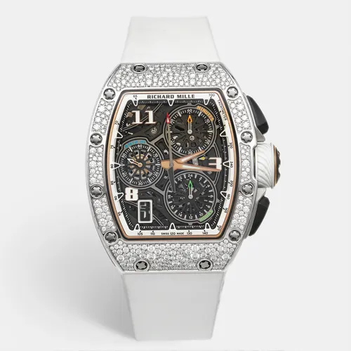 Richard Mille RM72-01 "Snow Leopard" Skeletonized Dial 18k White Gold Rubber Diamond Men's Wristwatch 38.40 mm