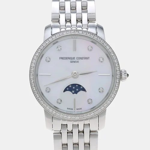Frederique Constant Slimline Moonphase FC-206MPWD1SD6B Mother of Pearl Diamonds Steel Quartz Women's Wristwatch 30mm